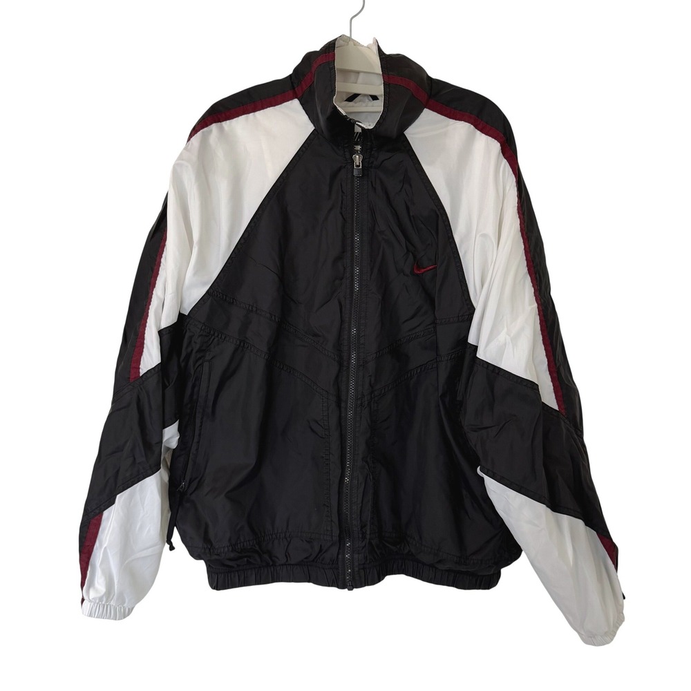 Nike Mens VTG 90s Windbreaker Jacket M Black White Burgundy H60207 STX